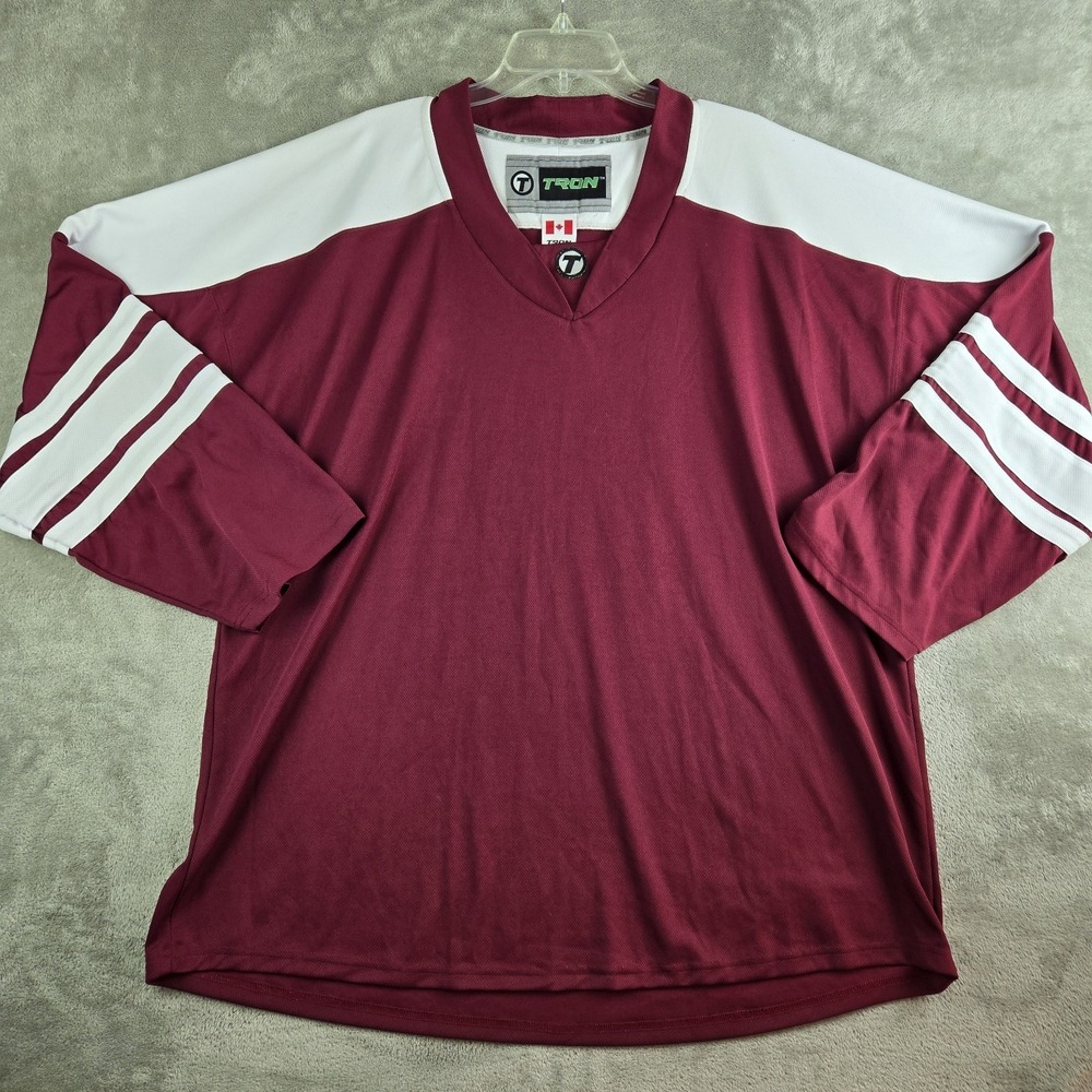 Tron Jersey Mens XL Burgundy White V Neck Ice Hockey Sports Canada Long Sleeve